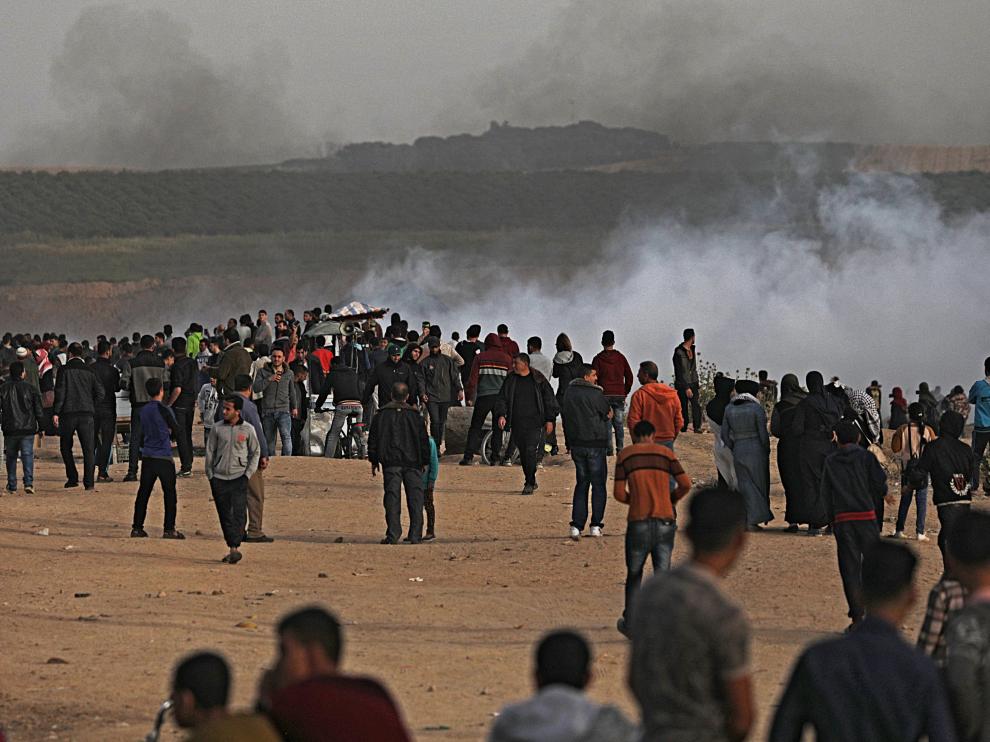 Manifestantes palestinos en la Marcha del Retorno