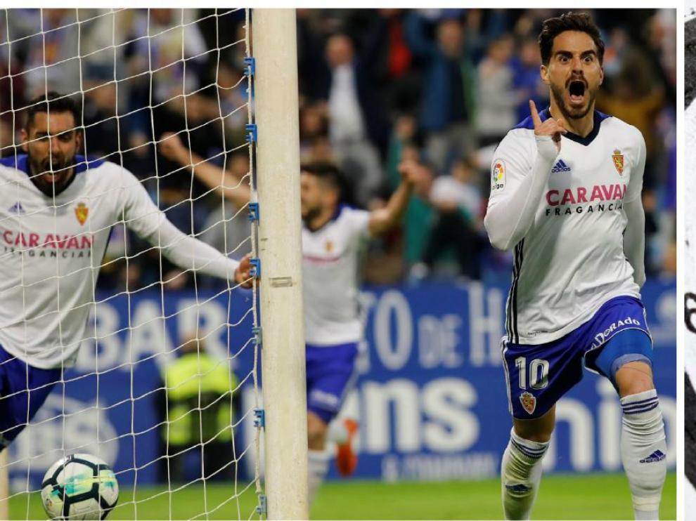 Javi Ros acaba de marcar el gol ganador del Real Zaragoza ante el Huesca... primera diana perfecta ante uno de los primeros clasificados.