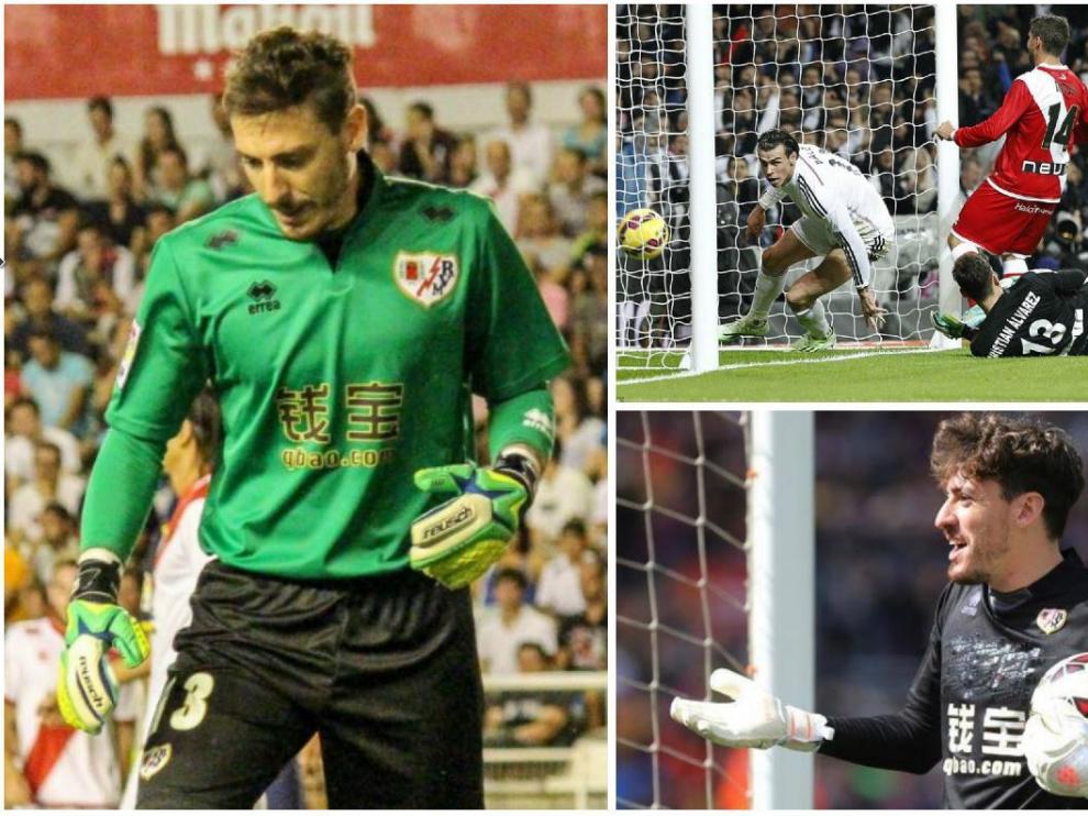 Cristian Álvarez en tres momentos de su pasado como portero del Rayo Vallecano en Primera División hace 4 termporadas, 3 años naturales.