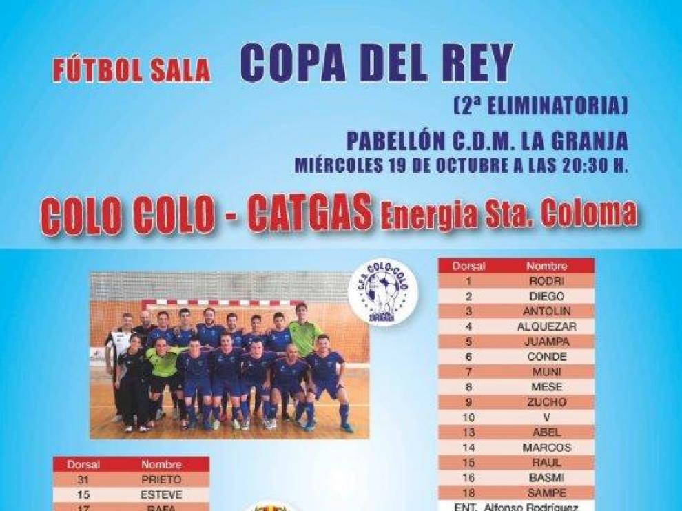 Cartel anunciador del partido entre el Colo-Colo y el Catgas Energia de Santa Coloma