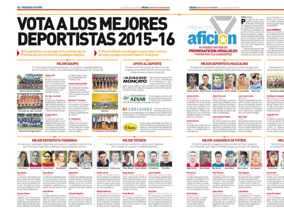 Edición impresa de las páginas sobre los Premios Afición