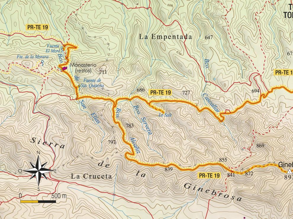 Mapa de la ruta al Ginebrosa.