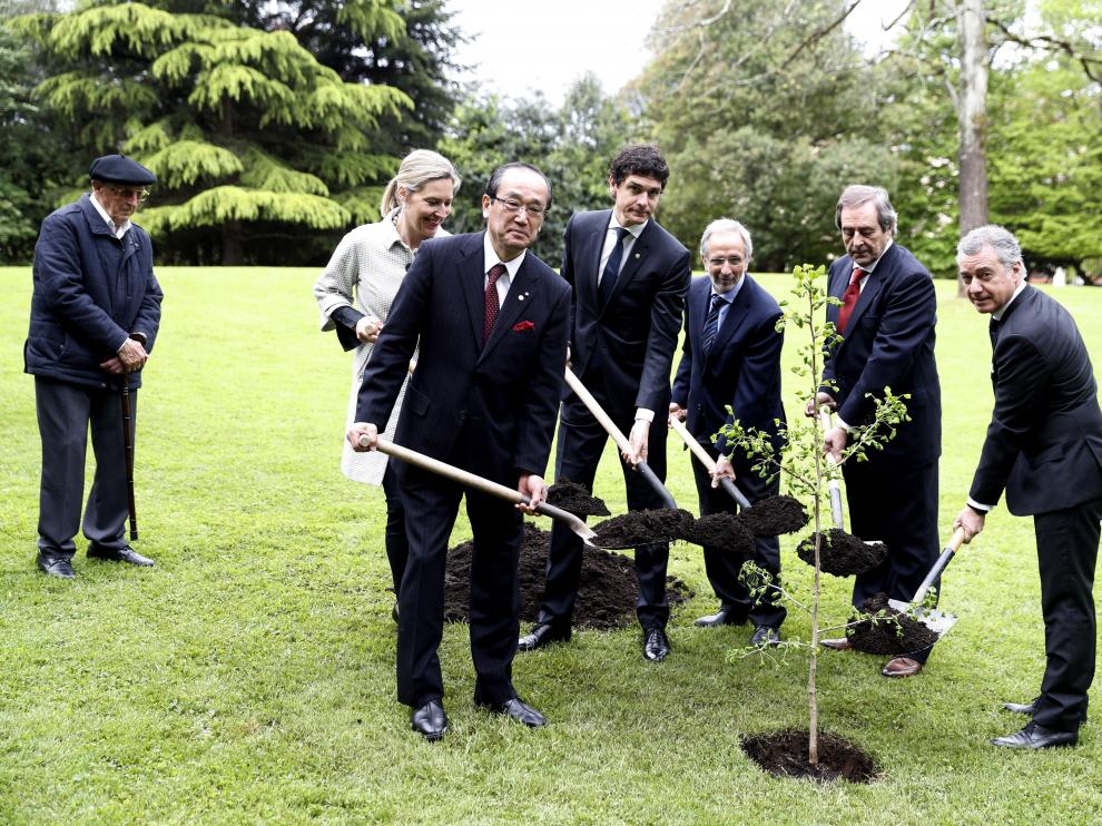 Urkullu lanza un mensaje de paz al plantar en Gernika un árbol de Hiroshima.
