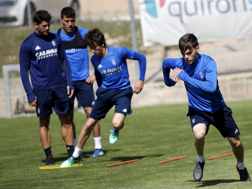 Aleix Febas, en un entrenamiento del Real Zaragoza.