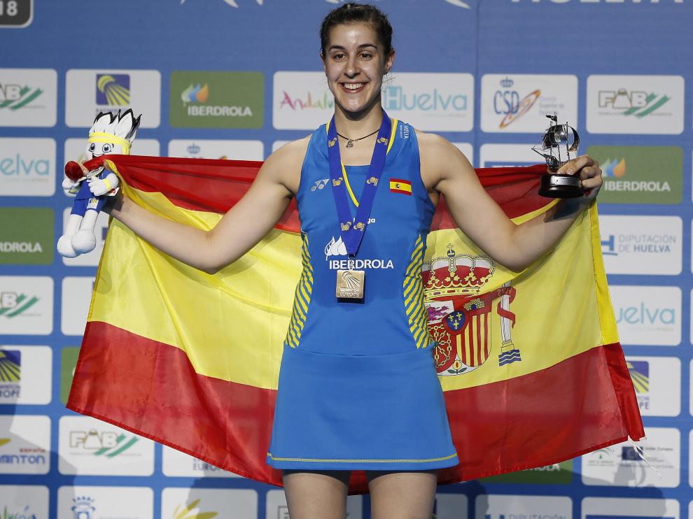 Carolina Marín, tras la victoria.