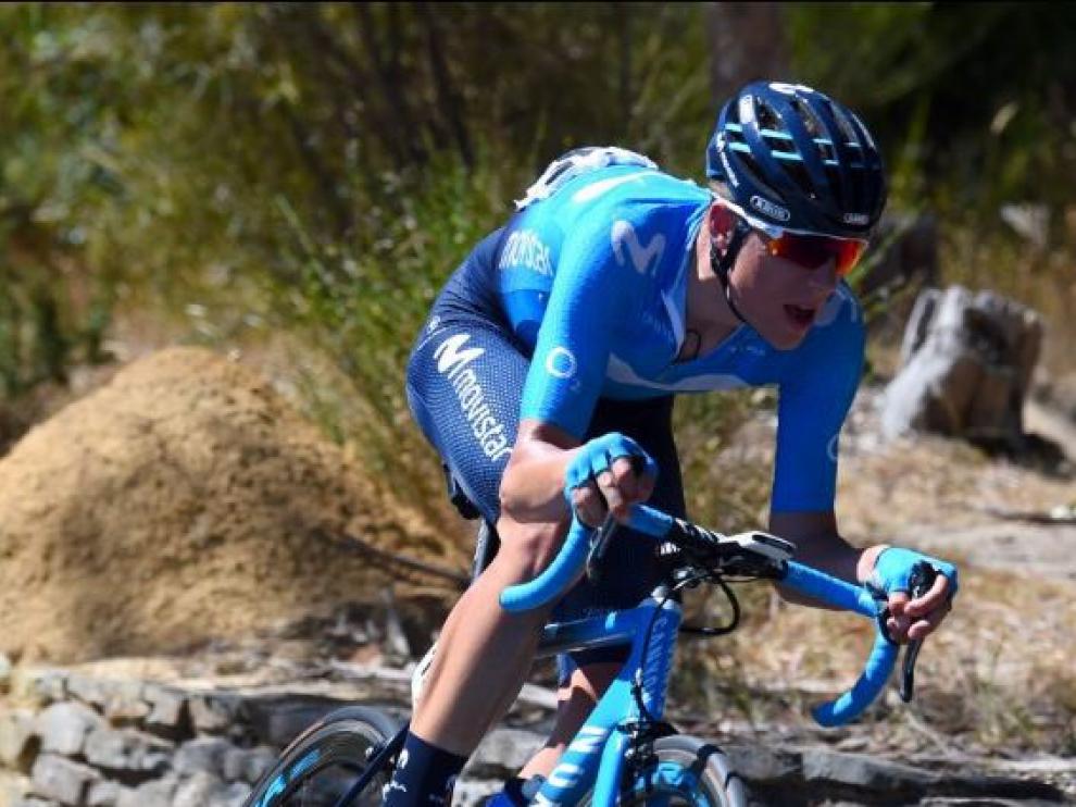 Jaime Castrillo, con el maillot de Movistar, en la temporada de su debut profesional.
