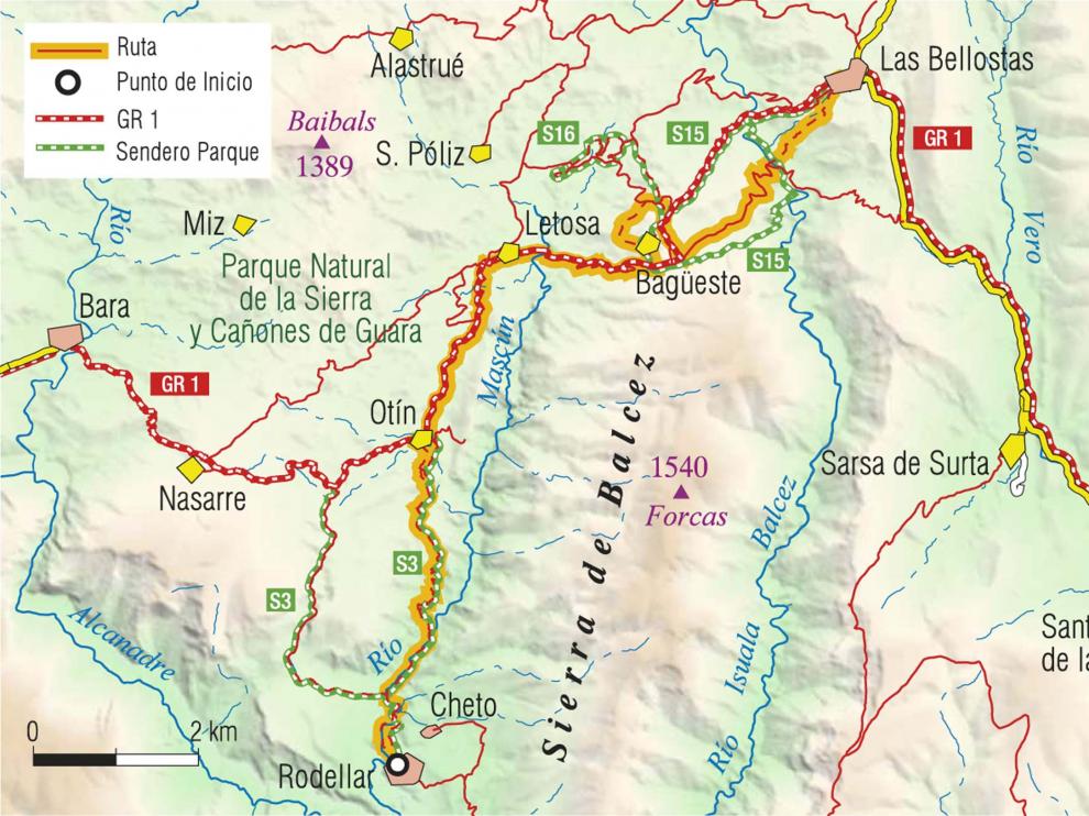 Mapa ruta Las Bellostas Rodellar.