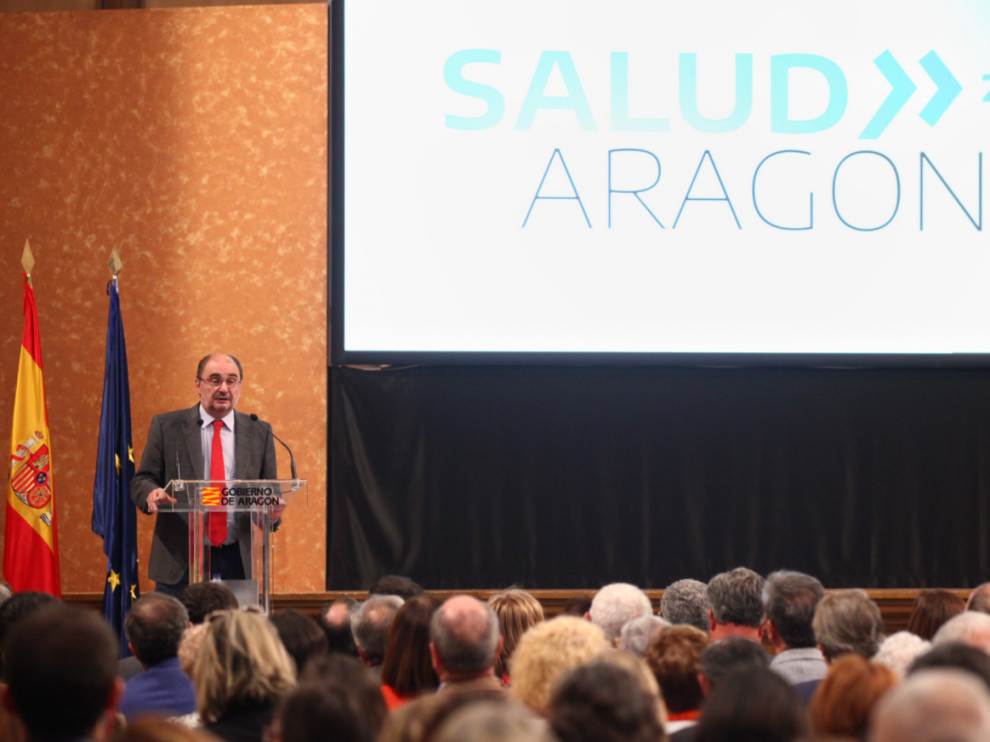 El presidente Lambán durante la presentación del Plan de Salud
