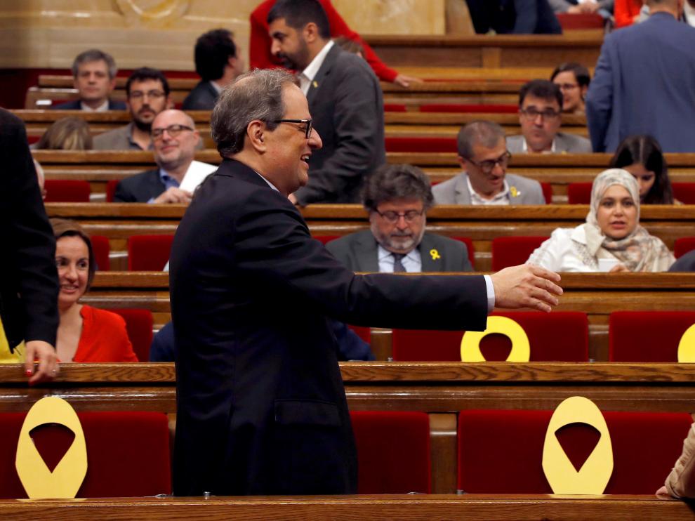 Quim Torra, en el pleno de investidura de este sábado.