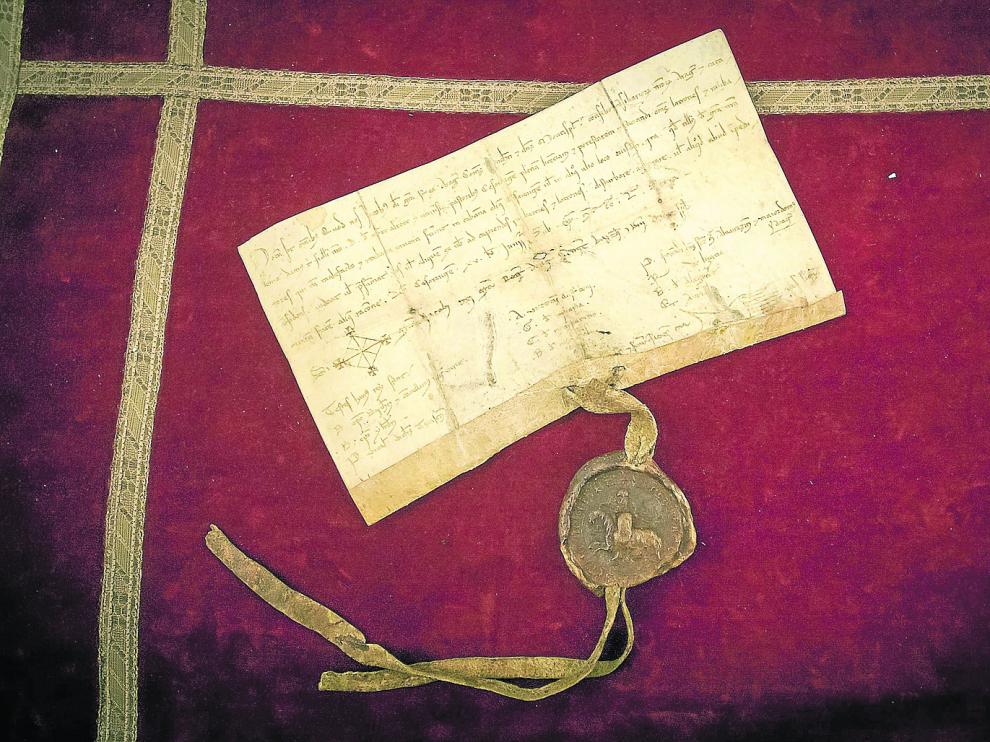 Documento fundacional del Justiciazgo de Casa de Ganaderos, con sello en cera Jaime I, el Conquistador.