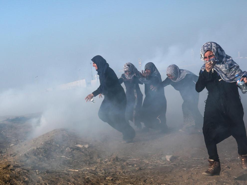 Manifestantes palestinas en la zona Este de la Franja de Gaza.