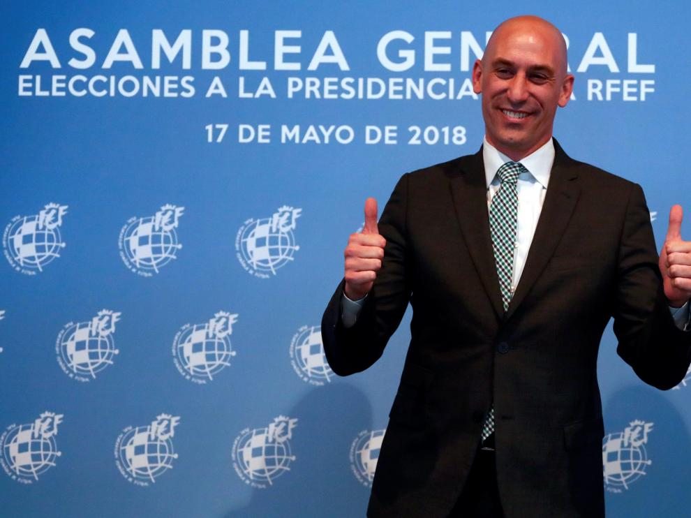 Luis Rubiales después de ser elegido como el nuevo presidente de la Federación Española de Fútbol.