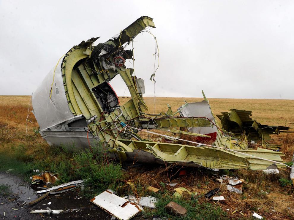 Parte del fuselaje del vuelo de Malaysia Airlines derribado en 2014.