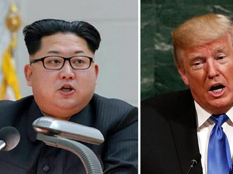 Combo de fotos del líder norcoreano Kim Jong-un y el presidente de Estados Unidos, Donald Trump.