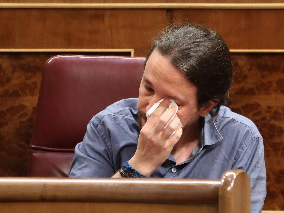 El líder de Podemos, Pablo Iglesias, ha llorado emocionado tras su intervención