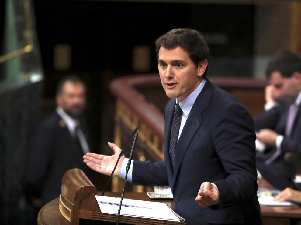 El líder de Cs, Albert Rivera, durante su intervención