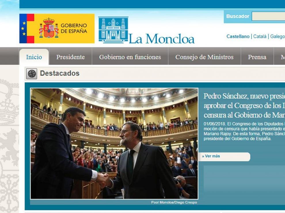 Moncloa actualiza su página web tras la moción de censura