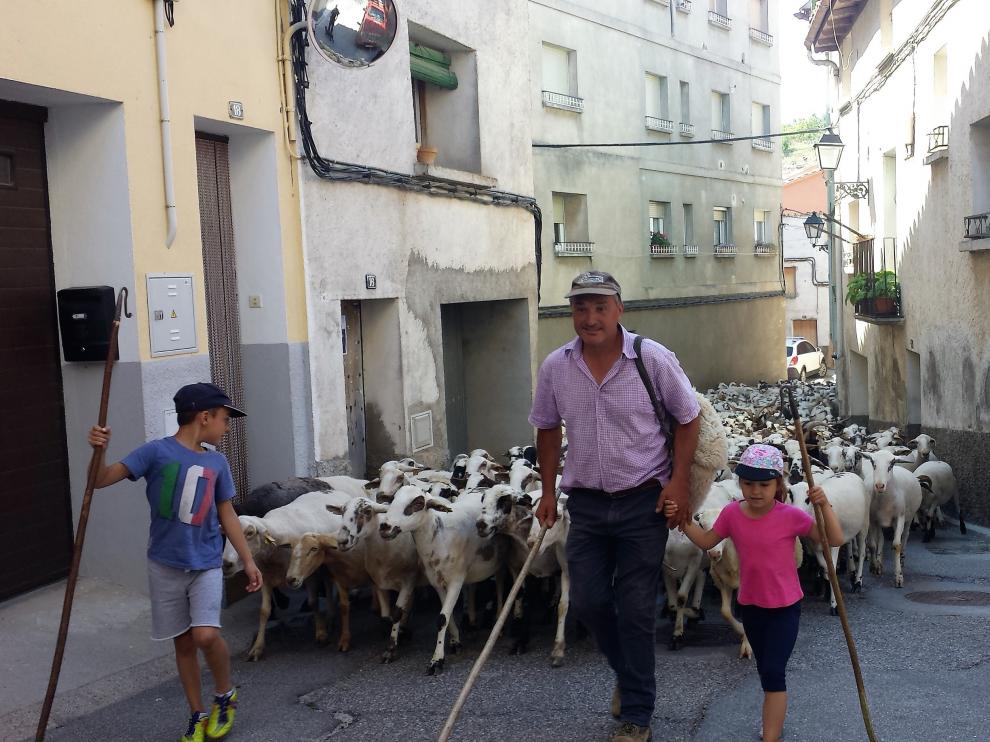 Alberto Suils pasa con sus ovejas por Benabarre en una edición anterior de la Fira.