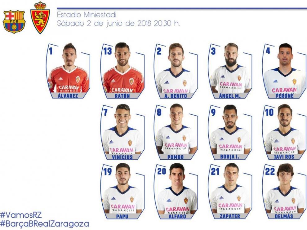 Lista de convocados del Real Zaragoza para el partido de este sábado en Barcelona.
