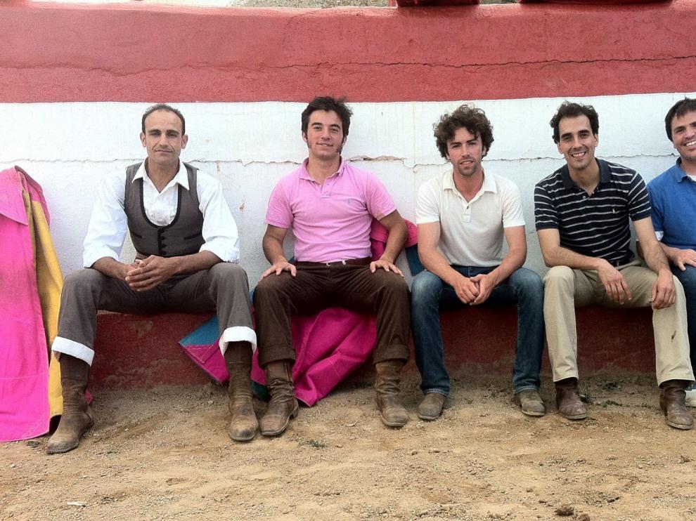 Alberto Álvarez, Imanol Sánchez, Miguel Cuartero y Serranito, en un tentadero.