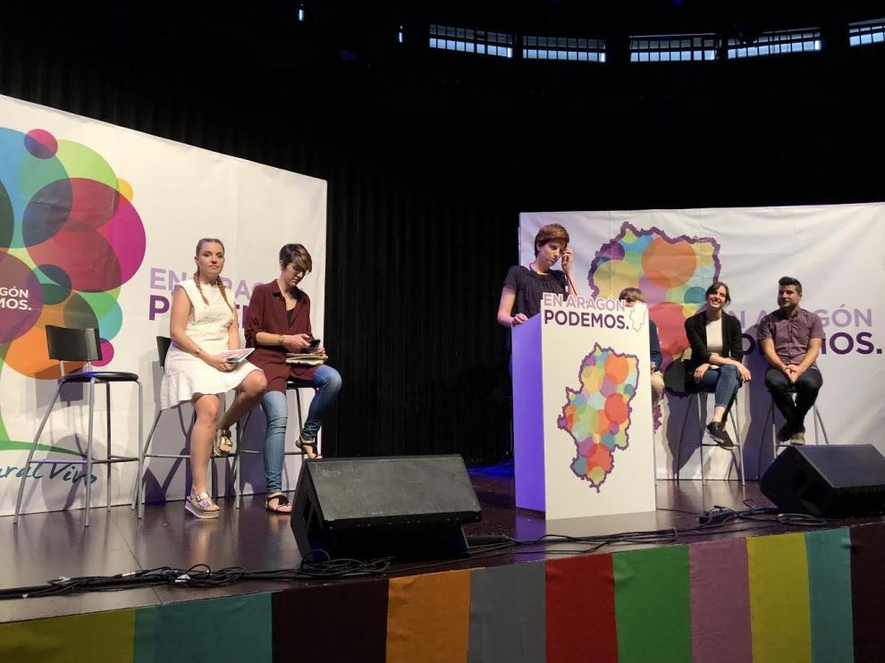 Maru Díaz, Violeta Barba, Rita Maestre y Nacho Escartín, ayer en Zaragoza