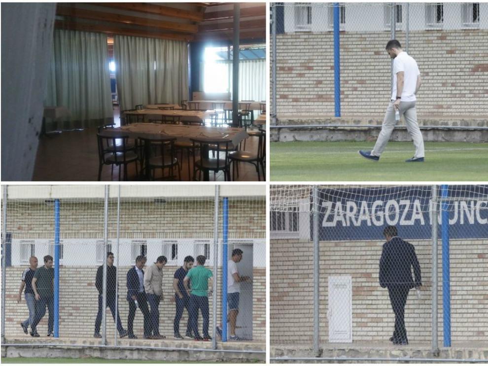 Cuatro imágenes de la mañana del adiós en la Ciudad Deportiva. El comedor, cerrado. Lalo Arantegui, solo, cabizbajo sobre el césped. Natxo González, acompañado por todo el mundo, entra en el vestuario del equipo para despedirse y, finalmente, se marcha lloroso en solitario.