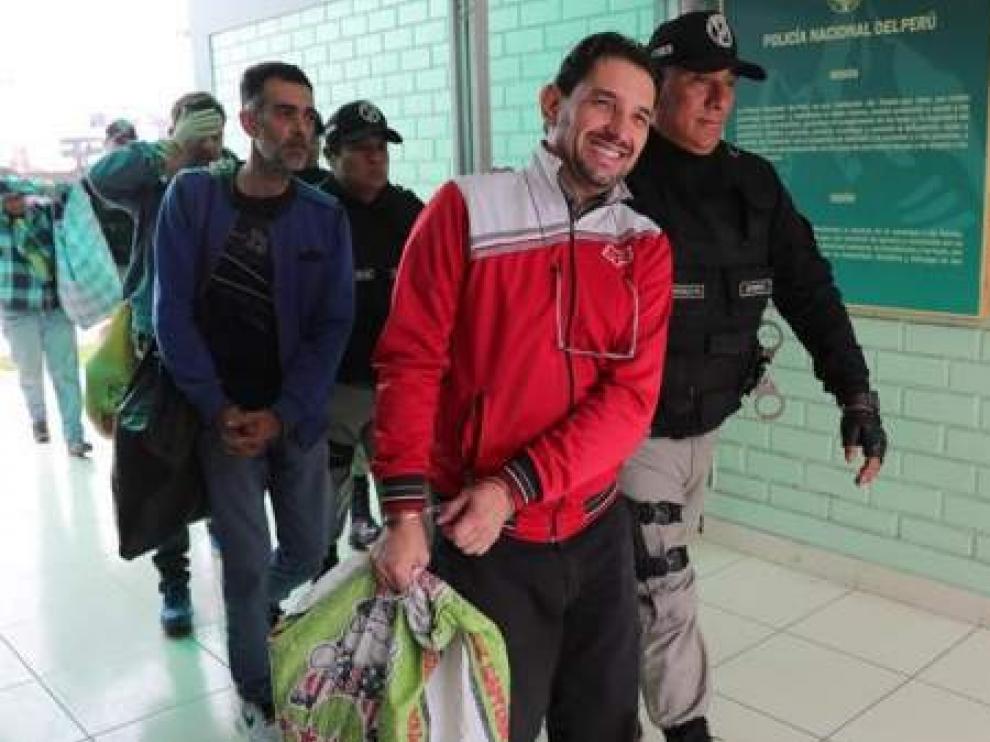 Presos españoles en Perú, a su llegada a Madrid.