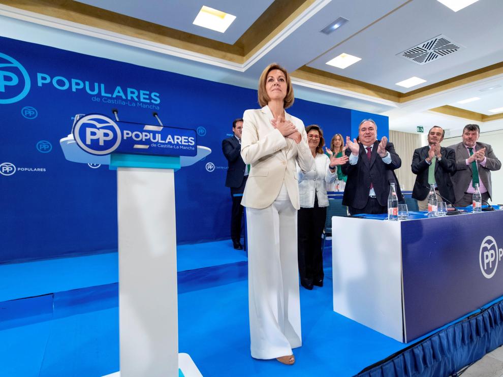 María Dolores de Cospedal en el momento del anuncio de su candidatura.