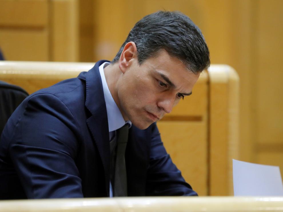 Pedro Sánchez, durante el pleno del Senado.