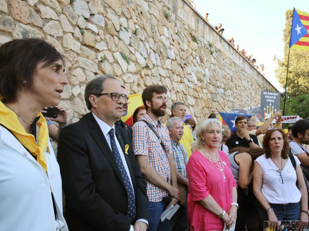 El presidente Quim Torra, en la concentración convocada contra la presencia del Rey Felipe VI en Cataluña.
