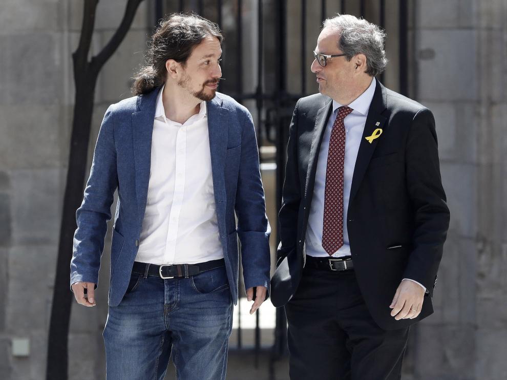 Pablo Iglesias y Quim Torra, presidente de la Generalitat.