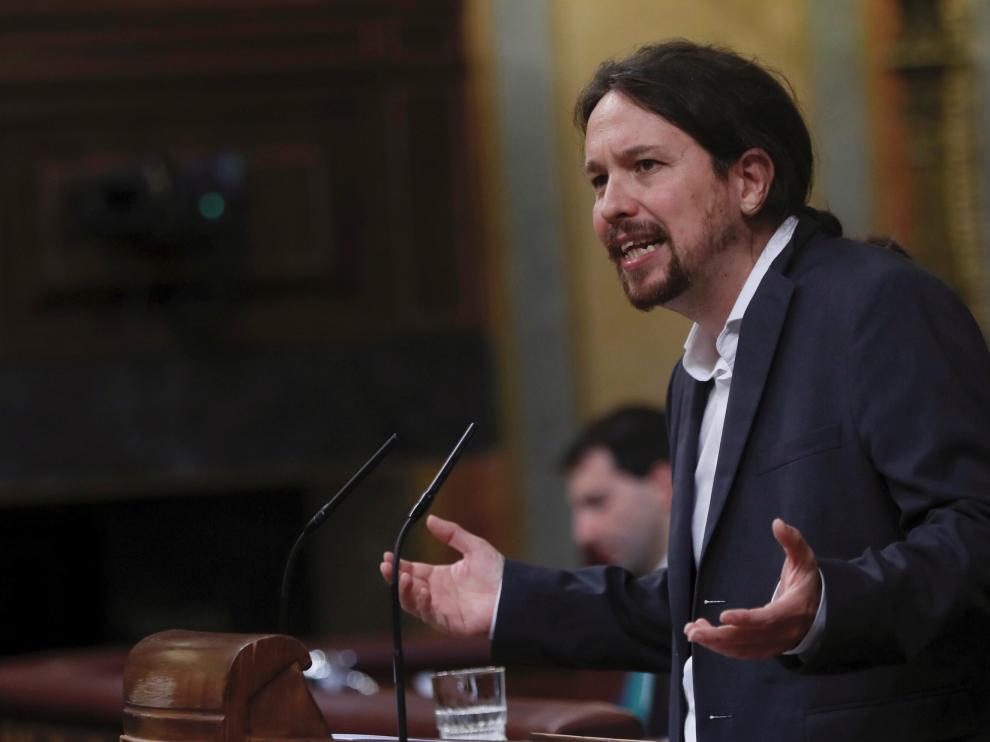 El líder de Podemos, Pablo Iglesias, durante su intervención en el Congreso de los Diputados este martes.