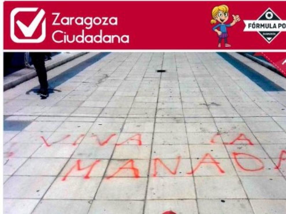Aparece una pintada a favor de La Manada en el puente de Hierro de Zaragoza