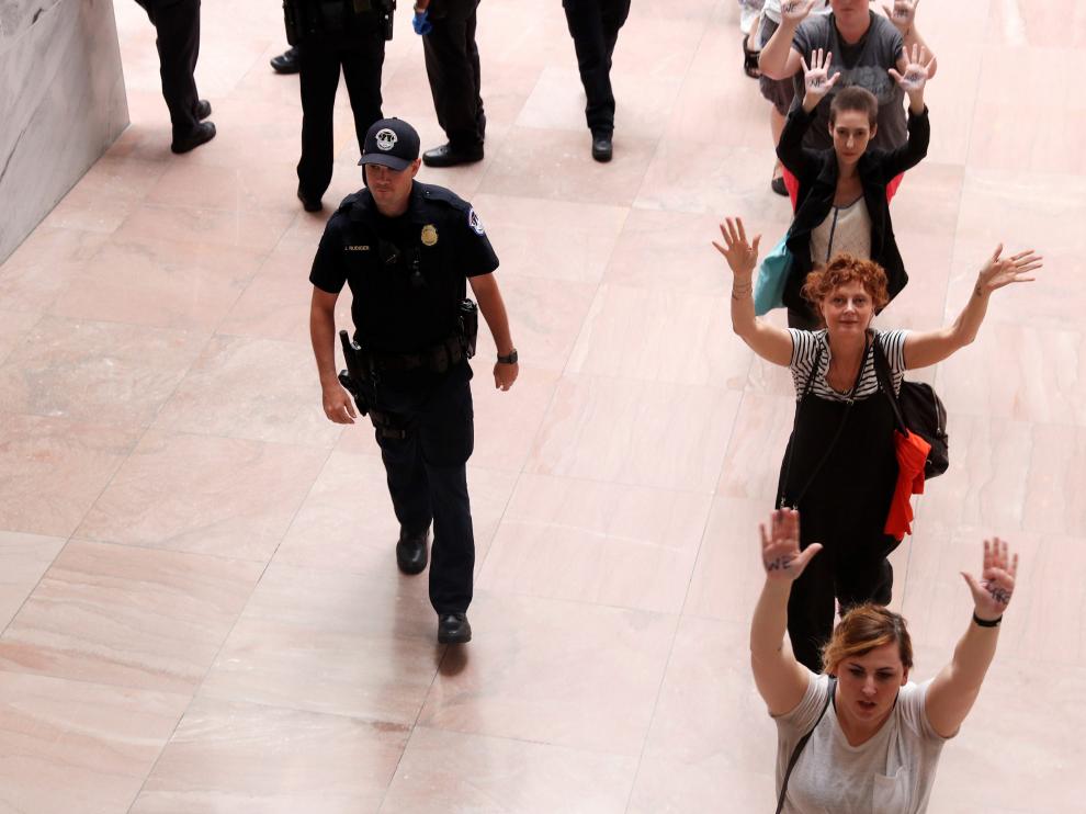 Susan Sarandon durante la protesta