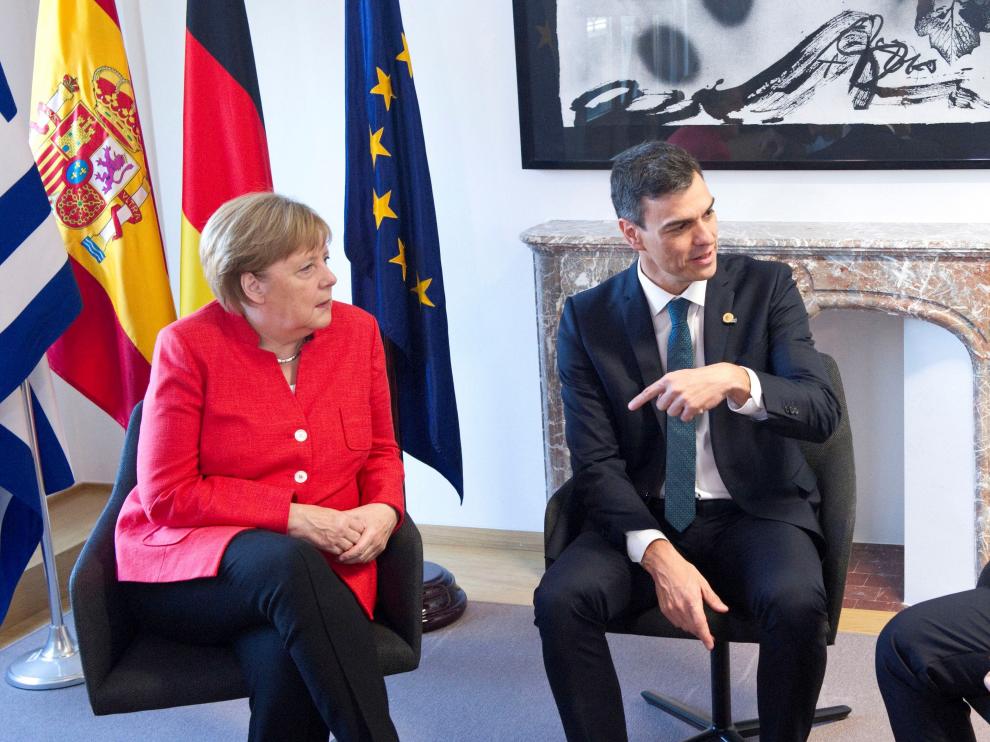Angela Merkel, Pedro Sánchez y Alexis Tsipras este viernes