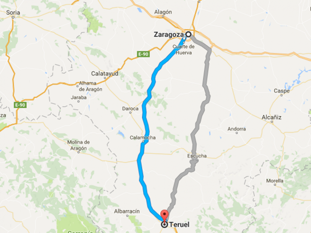 Trayecto Autobús Zaragoza - Teruel