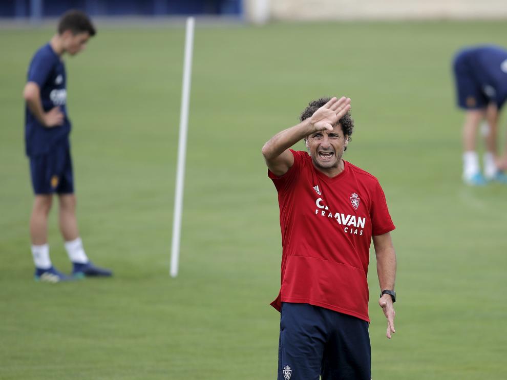 Imanol Idiakez, en el entrenamiento del Real Zaragoza