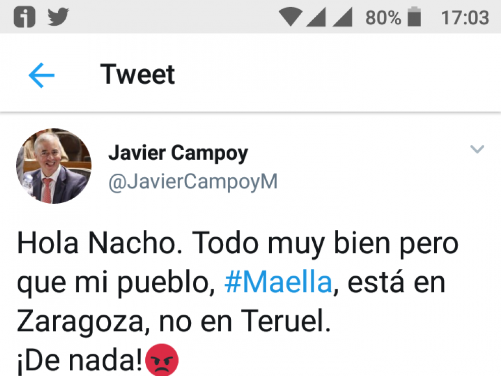 El tuit del pequeño rapapolvo de Campoy.