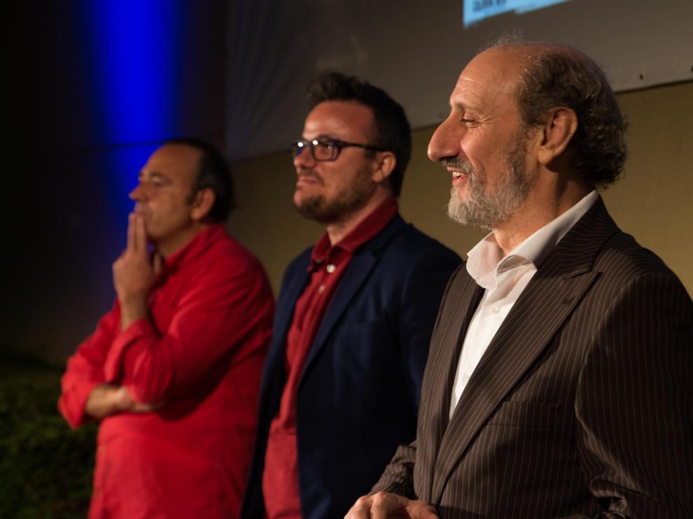 Ignacio Estaregui, director de 'Miau' junto a uno de sus productores, Jaime García Machín y su protagonista, José Luis Gil en la segunda sesión del festival