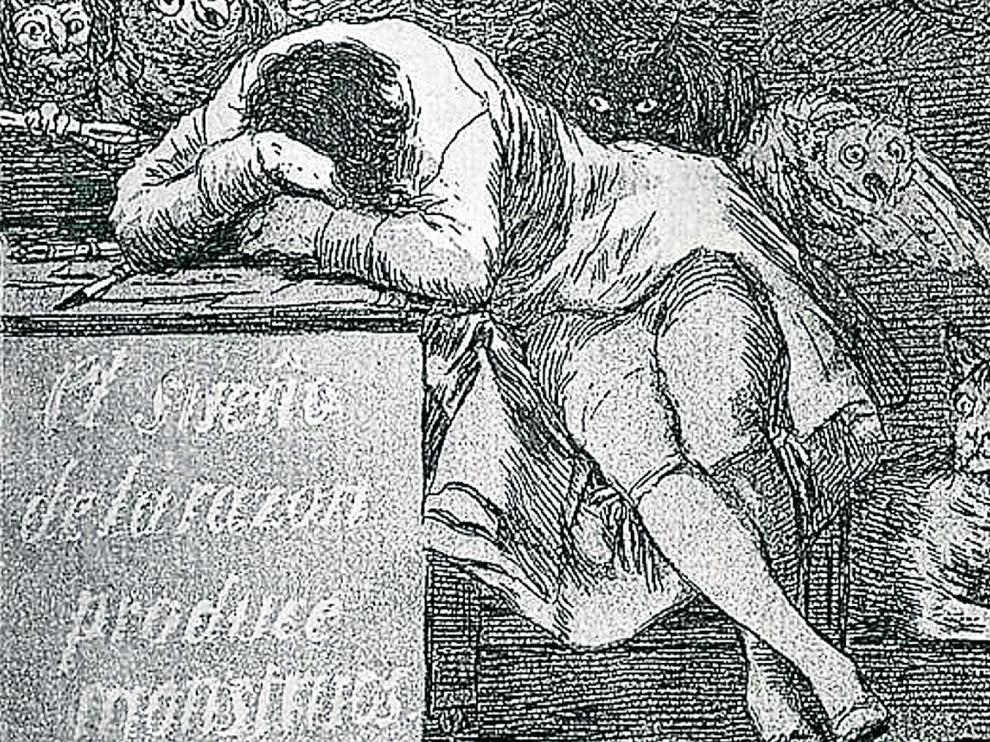 Goya fue un maestro del aforismo en sus grabados, como se ve en este detalle magistral: "El sueño de la razón produce monstruos".