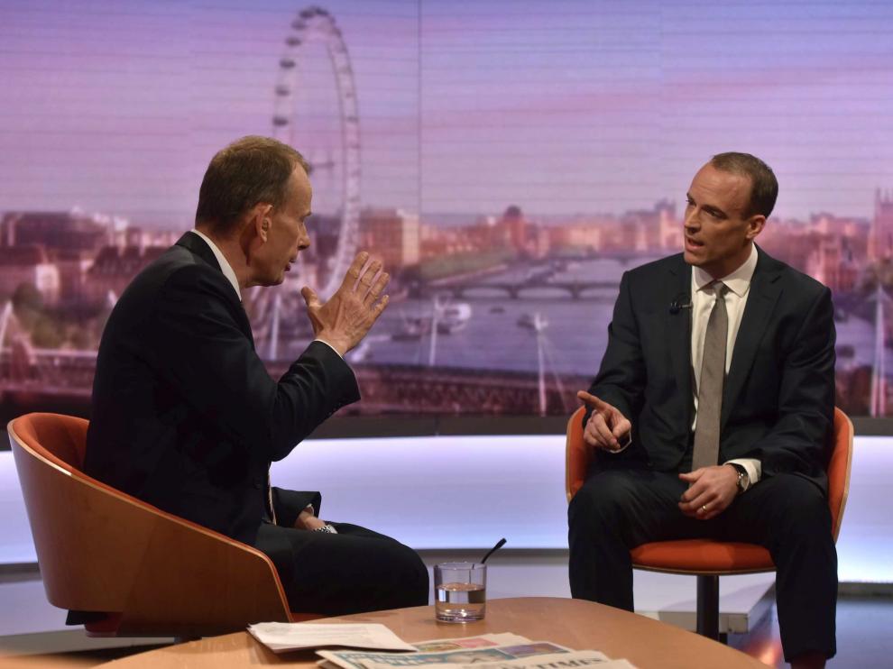 El ministro británico para el Brexit, Dominic Raab, en una entrevista para la BBC.