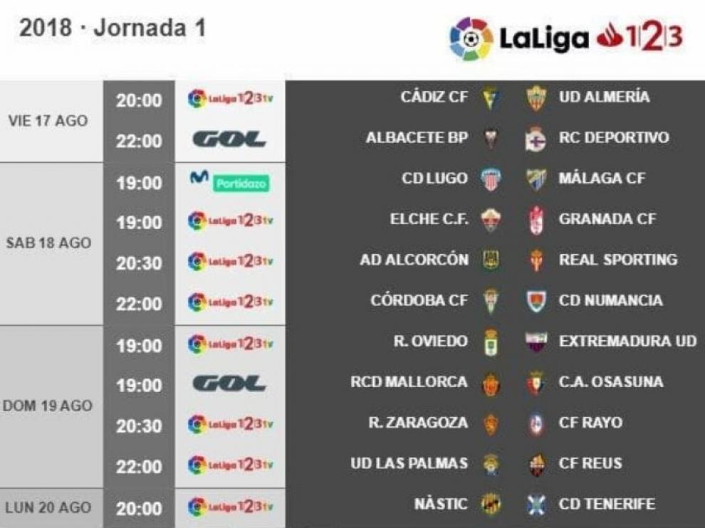 Horarios y días de los partidos de la jornada 1ª de Segunda División de la nueva temporada.