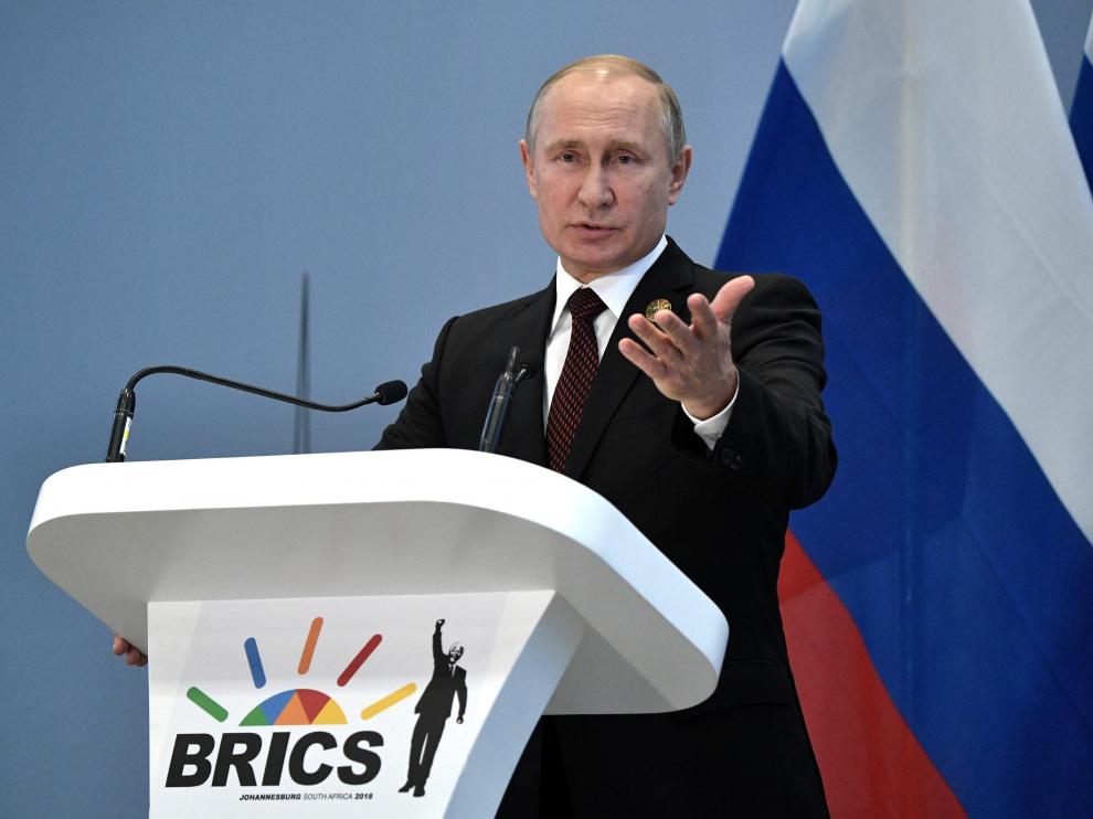 Vladímir Putin, presidente de Rusia, durante su intervención en la cumbre de líderes del grupo BRICS.