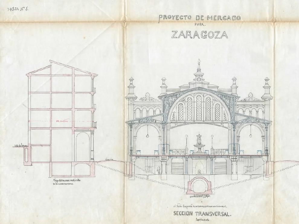 Uno de los alzados que aparecen en el proyecto original del Mercado Central manuscrito por Félix Navarro.