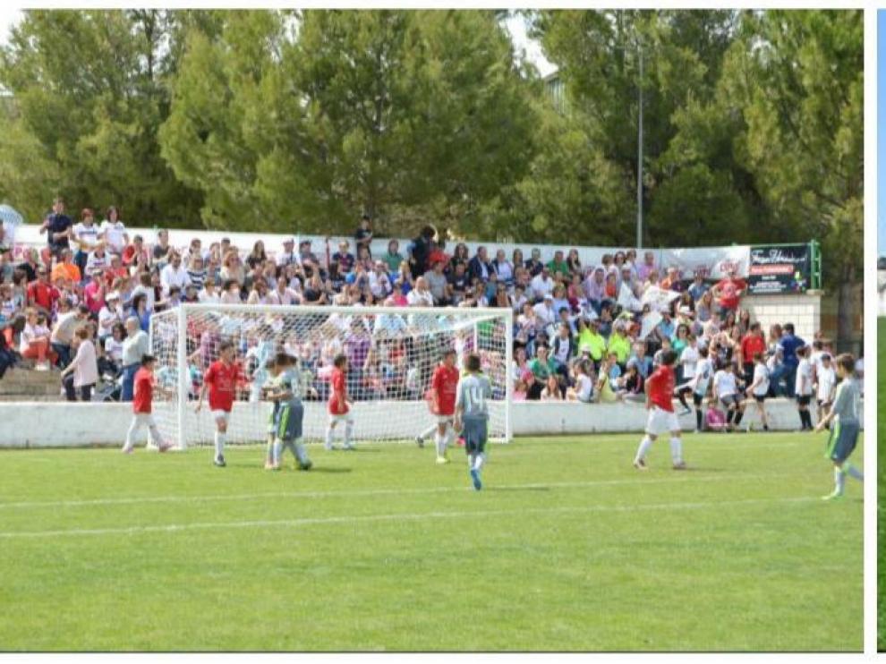 Dos imágenes del campo de Jumaya de Calamocha, donde jugará el Real Zaragoza dentro de 23 días el partido de las peñas.