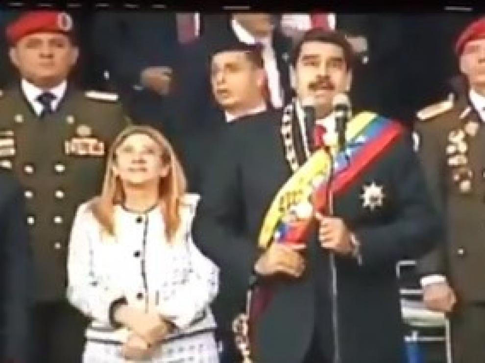 Maduro, en el momento de la supuesta explosión.