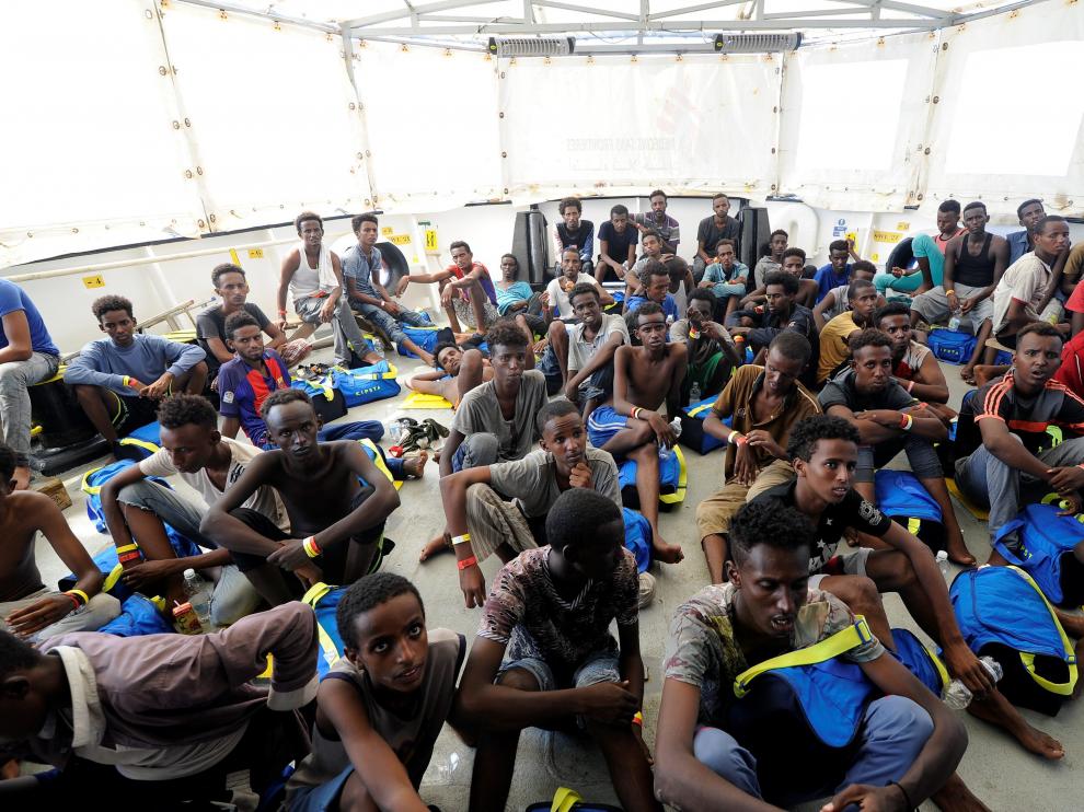Inmigrantes africanos a bordo del 'Aquarius'.