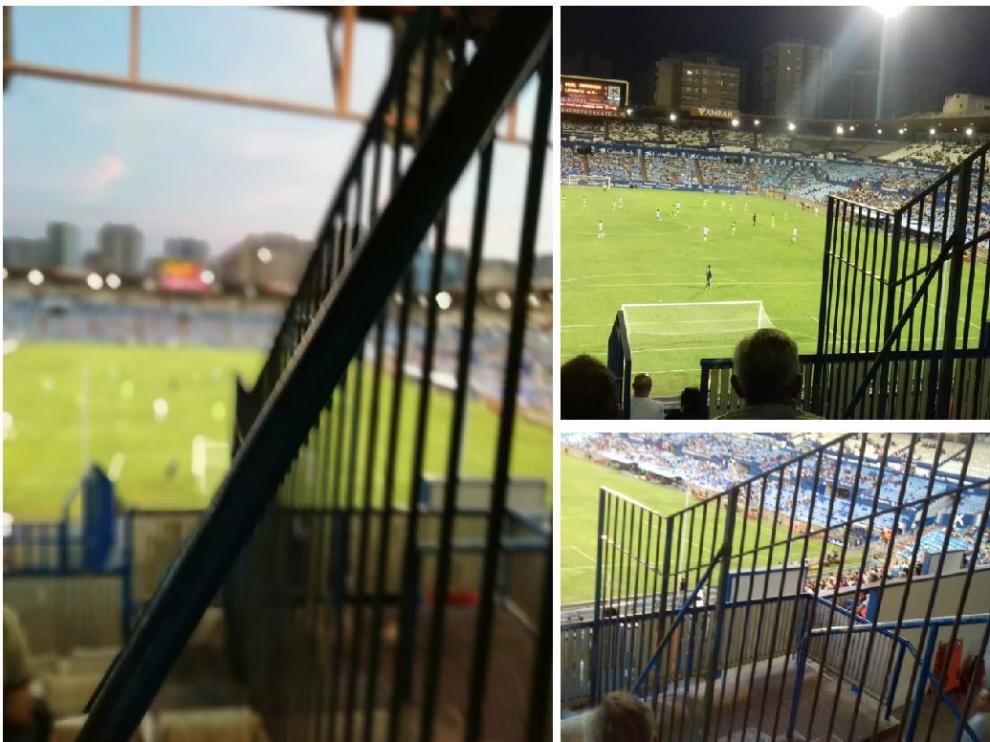 Tres perspectivas del problema serio de visión que afecta a muchas localidades de la Tribuna Gol Norte y que será subsanado por el club de aquí al domingo.
