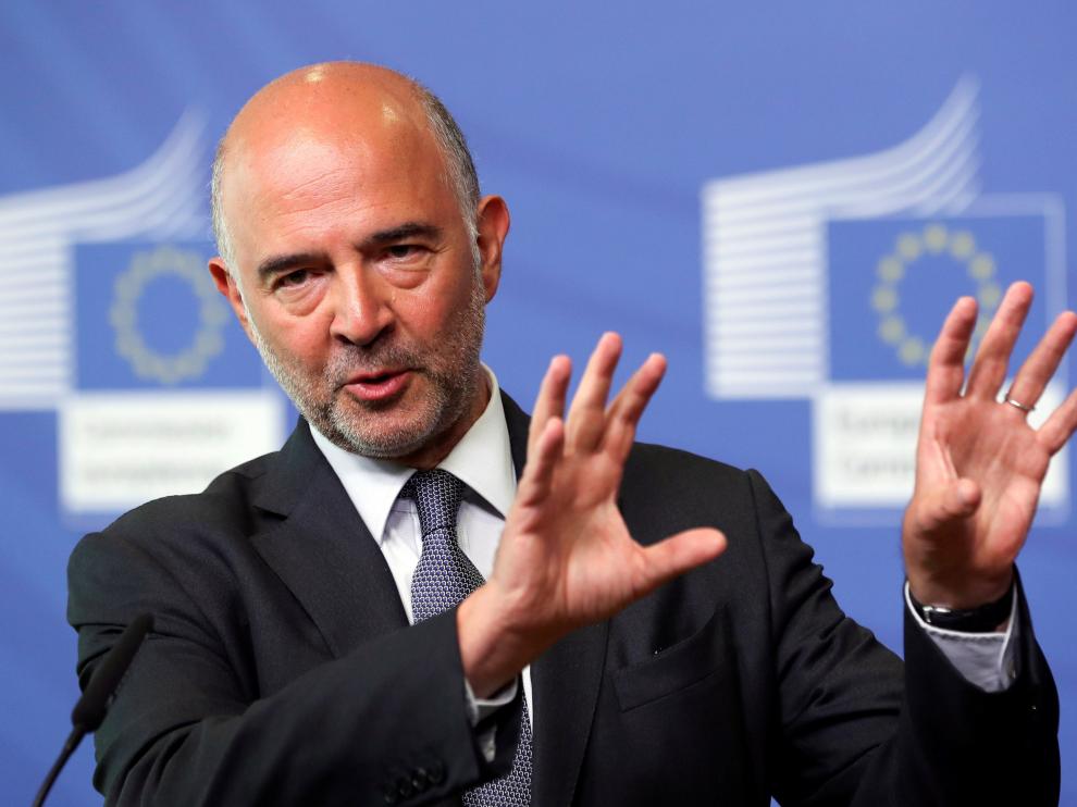 El comisario europeo de Asuntos Económicos, Pierre Moscovici, durante la rueda de prensa sobre la situación de Grecia en Bruselas.