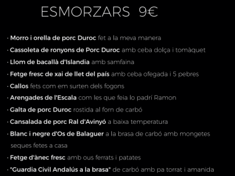 'Guardia Civil andaluz a la brasa', entre los polémicos platos que incluye el menú de un restaurante en Lérida